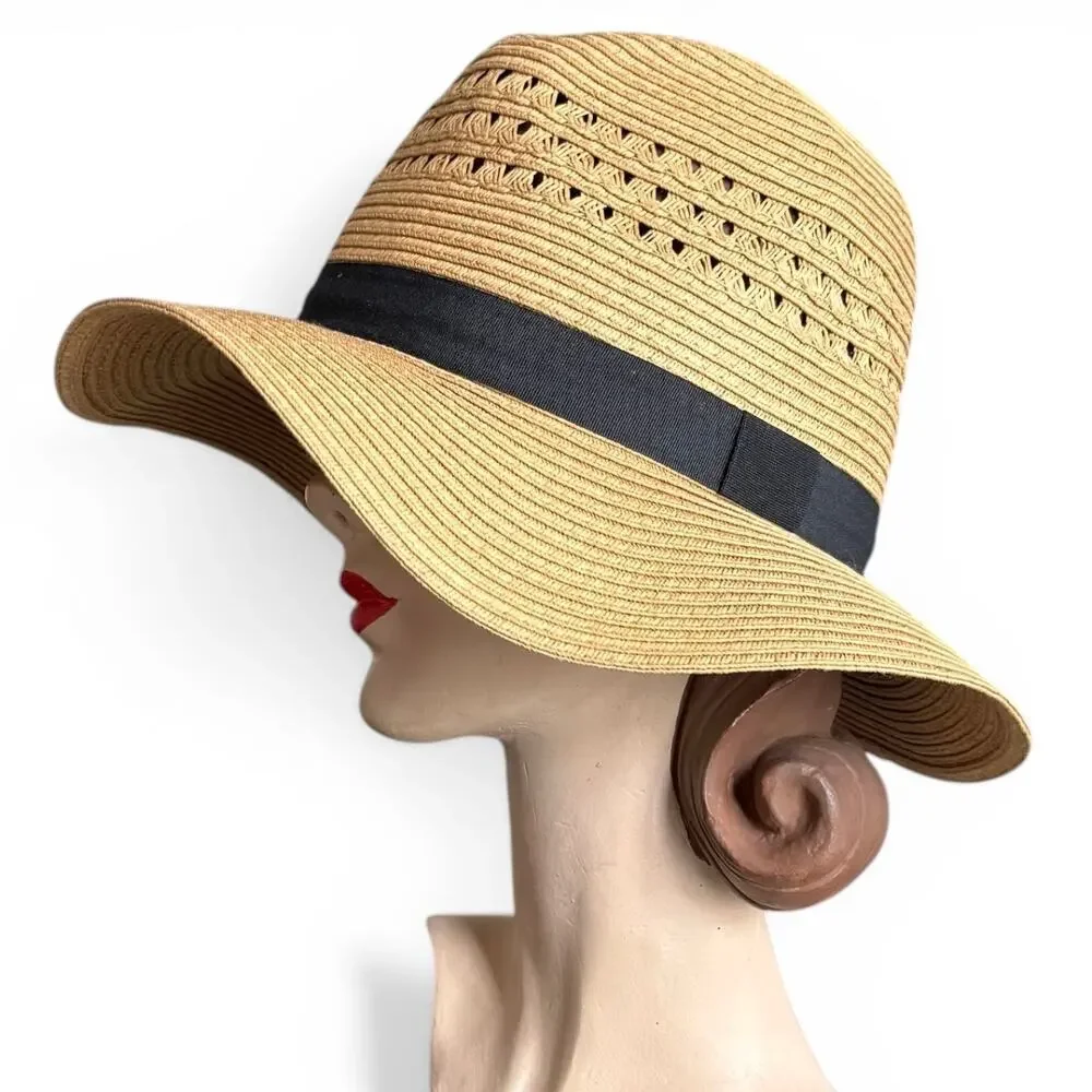 Eddie Bauer Packable Straw Hat L/XL Wide Brim Sun Hat Floppy Travel Beach NWT